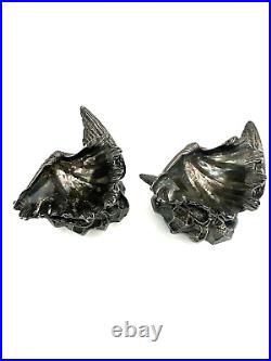 Antique Silverplate Figural Salt Cellars Eagle Shell Shaped Bowls Elegant Pair