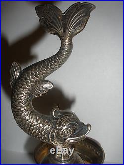 Antique Spain Fancy Figural Dolphin Sterling Silver Double Salts