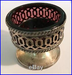 Antique Sterling Footed Salt Dips With Purple Glass Inserts
