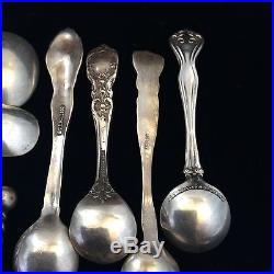 Antique Sterling Silver 31 Pcs Lot Open Salt Cellar Spoons Estate Collection