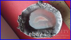Antique Sterling Silver 925 Salt Cellar Dish Stone Bowl Flowers Etched Rare Old