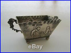 Antique Sterling Silver Cherub Putti Open Salt Cellar Dip Box Figural Handles