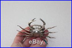 Antique Sterling Silver Crab Salt Cellar Hinged Lid Snuff Box Zodiac Cancer Sign