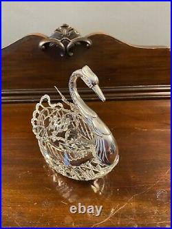 Antique Sterling Silver & Crystal Articulated Swan Salt Cellar