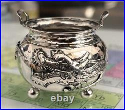 Antique Sterling Silver Dragon Salt Cellar Chinese