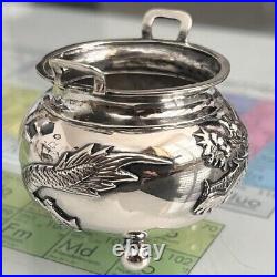 Antique Sterling Silver Dragon Salt Cellar Chinese