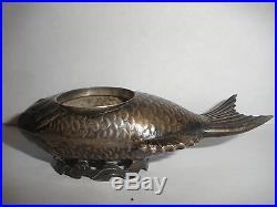 Antique Sterling Silver Figural open salt cellar holder Japanese Koi Fish