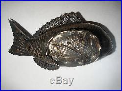 Antique Sterling Silver Figural open salt cellar holder Japanese Koi Fish