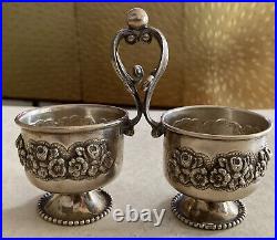 Antique Sterling Silver Judaica Repousse Roses Double Wedding Open Salts Cellar