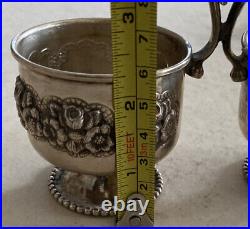 Antique Sterling Silver Judaica Repousse Roses Double Wedding Open Salts Cellar