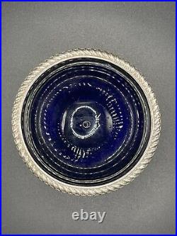 Antique Sterling Silver London, 1911 Open Salt Cellar with Blue Glass Liner