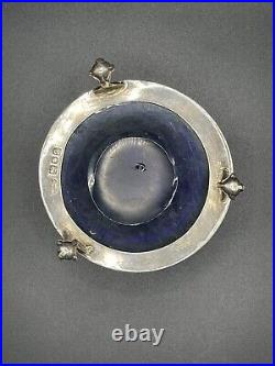 Antique Sterling Silver London, 1911 Open Salt Cellar with Blue Glass Liner