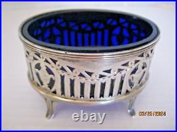 Antique Sterling Silver Master Salt Cellar, Cobalt Liner 19TH Century