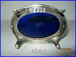 Antique Sterling Silver Master Salt Cellar, Cobalt Liner 19TH Century