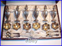 Antique Sterling Silver Open Salts Spoons Pepper Shakers
