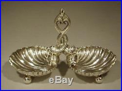 Antique Sterling Silver Plated Salt Cellar Dolphins + Seashells Beautiful Piece