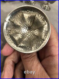 Antique Sterling Silver Salt Bowls Withbonus Silver And Enamel Spoon
