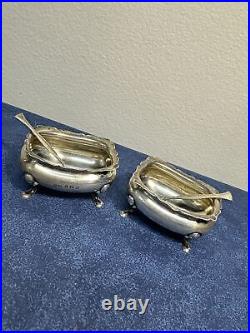 Antique Sterling Silver Salt Cellar Set w Spoons E. S. Barnsley & Co Ltd 52g P116