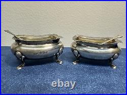 Antique Sterling Silver Salt Cellar Set w Spoons E. S. Barnsley & Co Ltd 52g P116