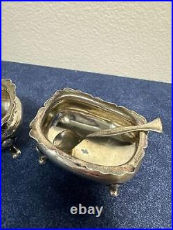 Antique Sterling Silver Salt Cellar Set w Spoons E. S. Barnsley & Co Ltd 52g P116