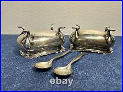 Antique Sterling Silver Salt Cellar Set w Spoons E. S. Barnsley & Co Ltd 52g P116