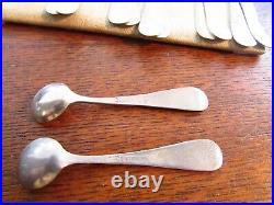 Antique Sterling Silver Salt Cellar Spoons Lot 12 matching Engraved