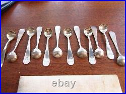 Antique Sterling Silver Salt Cellar Spoons Lot 12 matching Engraved
