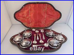 Antique Sterling Silver Salt Cellars (6) & Sterling Silver Spoons (9) in Case