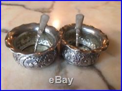 Antique Sterling Silver Salt Cellars With Spoons (6)