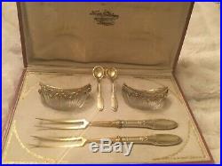 Antique Sterling Silver Salts With Spoons and Forks in Original Case