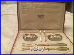 Antique Sterling Silver Salts With Spoons and Forks in Original Case