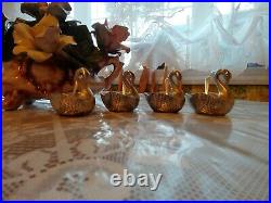 Antique Swan Salt Dip with Spoons and Camphor Glass Inserts Cast Silver Plate