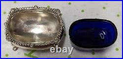 Antique T & Co. Sterling Cobalt Glass Salt Cellar Sheffield England 1969