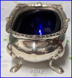 Antique T & Co. Sterling Cobalt Glass Salt Cellar Sheffield England 1969