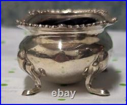 Antique T & Co. Sterling Cobalt Glass Salt Cellar Sheffield England 1969