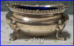 Antique T & Co. Sterling Cobalt Glass Salt Cellar Sheffield England 1969