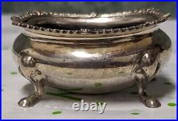 Antique T & Co. Sterling Cobalt Glass Salt Cellar Sheffield England 1969