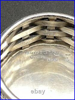 Antique TIFFANY STERLING Silver Italy Basket Weave SALT CELLAR, LINER & SPOON D