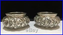 Antique Theodore A. Kohn & Son Sterling Silver Repousse Pair of Salt Cellars