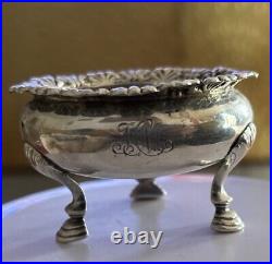 Antique Tiffany Co Sterling Silver Repousse Rim Decor Open Salt Cellar on 3 Feet