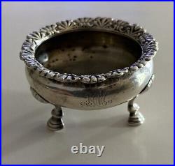 Antique Tiffany Co Sterling Silver Repousse Rim Decor Open Salt Cellar on 3 Feet