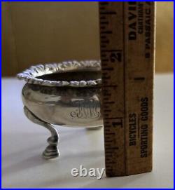 Antique Tiffany Co Sterling Silver Repousse Rim Decor Open Salt Cellar on 3 Feet