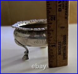 Antique Tiffany Co Sterling Silver Repousse Rim Decor Open Salt Cellar on 3 Feet