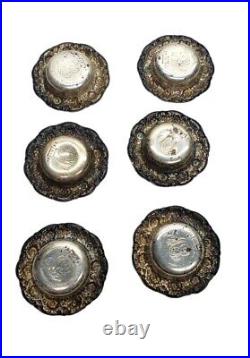 Antique Tiffany & Co. Sterling Silver Salt Dips Set Of 6 Repoussed Floral Motif