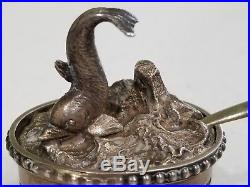 Antique Tiffany Sterling Silver Salt Cellar INTRICATE FISH With SPOON 1873-91 RARE