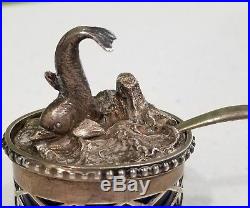 Antique Tiffany Sterling Silver Salt Cellar INTRICATE FISH With SPOON 1873-91 RARE