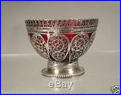 Antique Turkish Ottoman Empire Sterling Silver Table Salt Ruby Red Insert Tughra