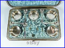 Antique Victorian 1884 Sterling Silver Boxed Set of Salt Cellars & Spoons Lot AF