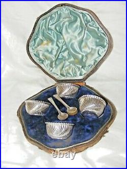 Antique Victorian 1887 Sterling Silver Salts Cellars Spoons Orig Box James Dixon