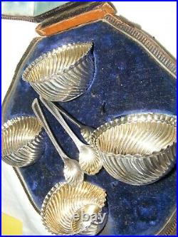 Antique Victorian 1887 Sterling Silver Salts Cellars Spoons Orig Box James Dixon